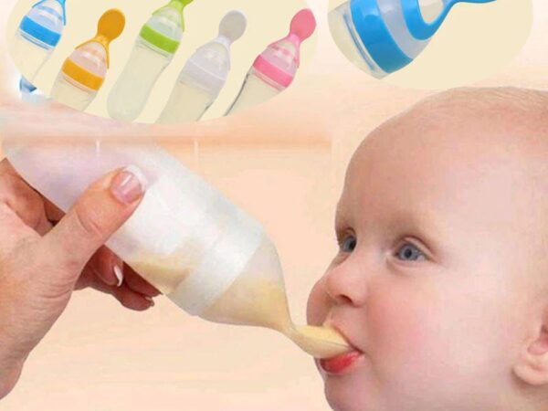 Silicone Baby Spoon Feeding Bottle with Spoon Feeder. (Mix/Random colour)