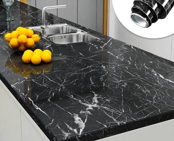 Self Adhesive White&black Marble Sheet Sticker For Kitchen, Cupboard, Wall – Anti Oil And Heat Resistant Wallpaper 60cm×200cm 2 Meter